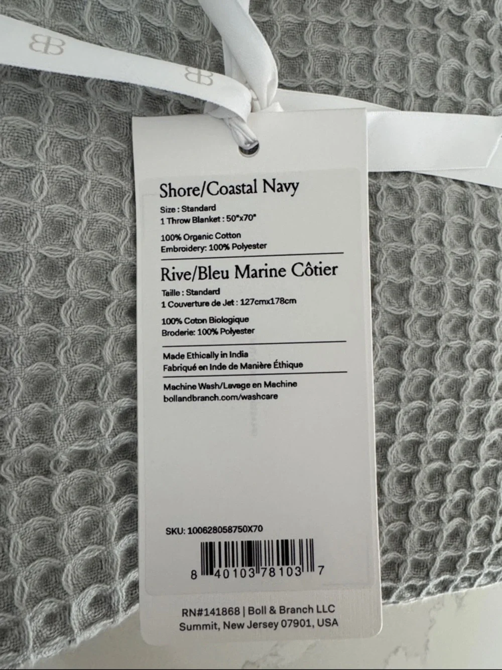 Boll & Branch Waffle Whipstitch throw blanket NWT - Picture 4 of 6